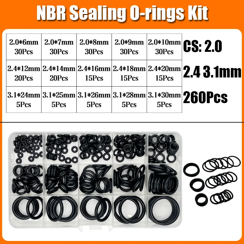 2840p O-Ring-Dichtungsscheibe Schwarz NBR O-Ring Wasserhahn Auto Sanitärdichtung Ölbeständig Hochtemperatur CS 1,0-3,1 mm Oring Kit – Detail 16