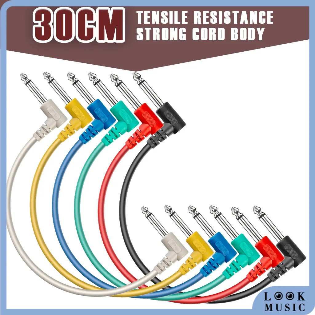 

LOOK Guitar Patch Cable Right Angle Metal Connector for Instrument Effect Pedal 6 Packs Electric Guitar Cable 6 Inch 30cm 1/4"