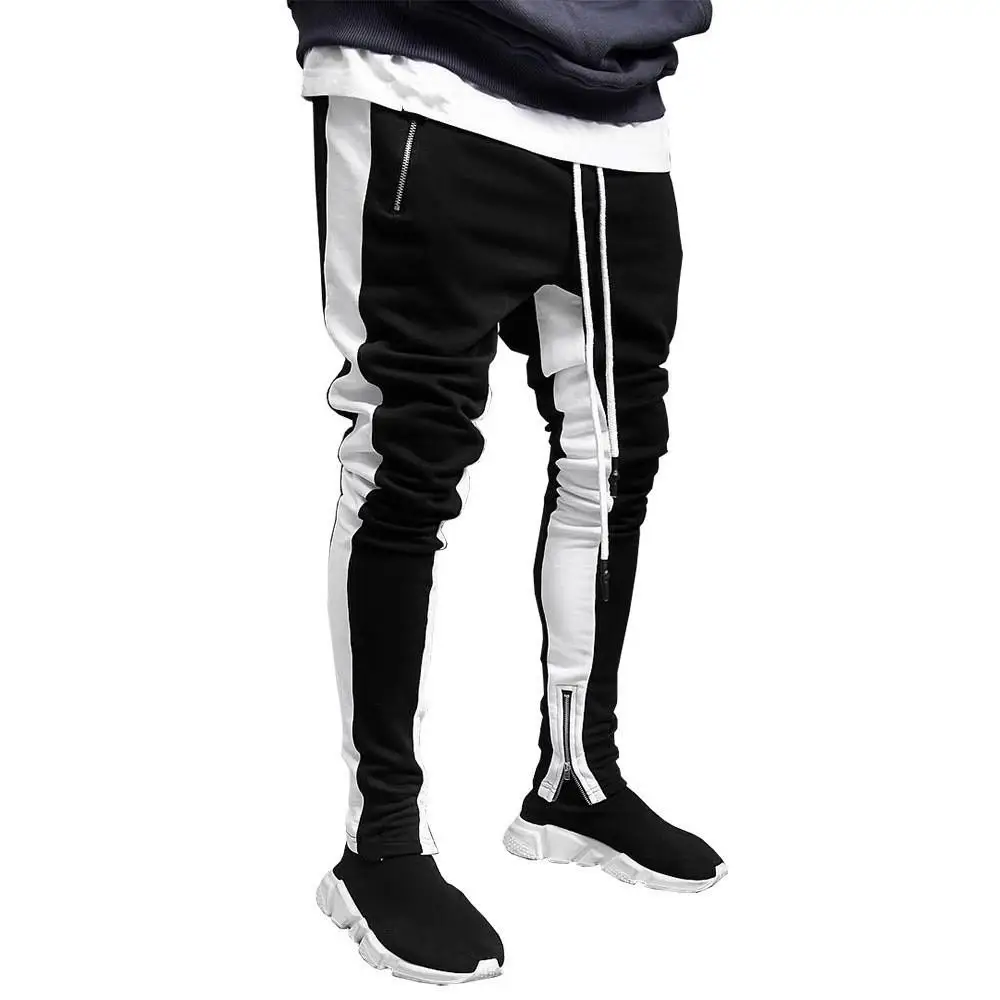 

Men's Casual Pants with Leg Ties Zipper at Hem Double Straight Tube Cone aped Casual Sle Cotton Blend Striped Pattern
