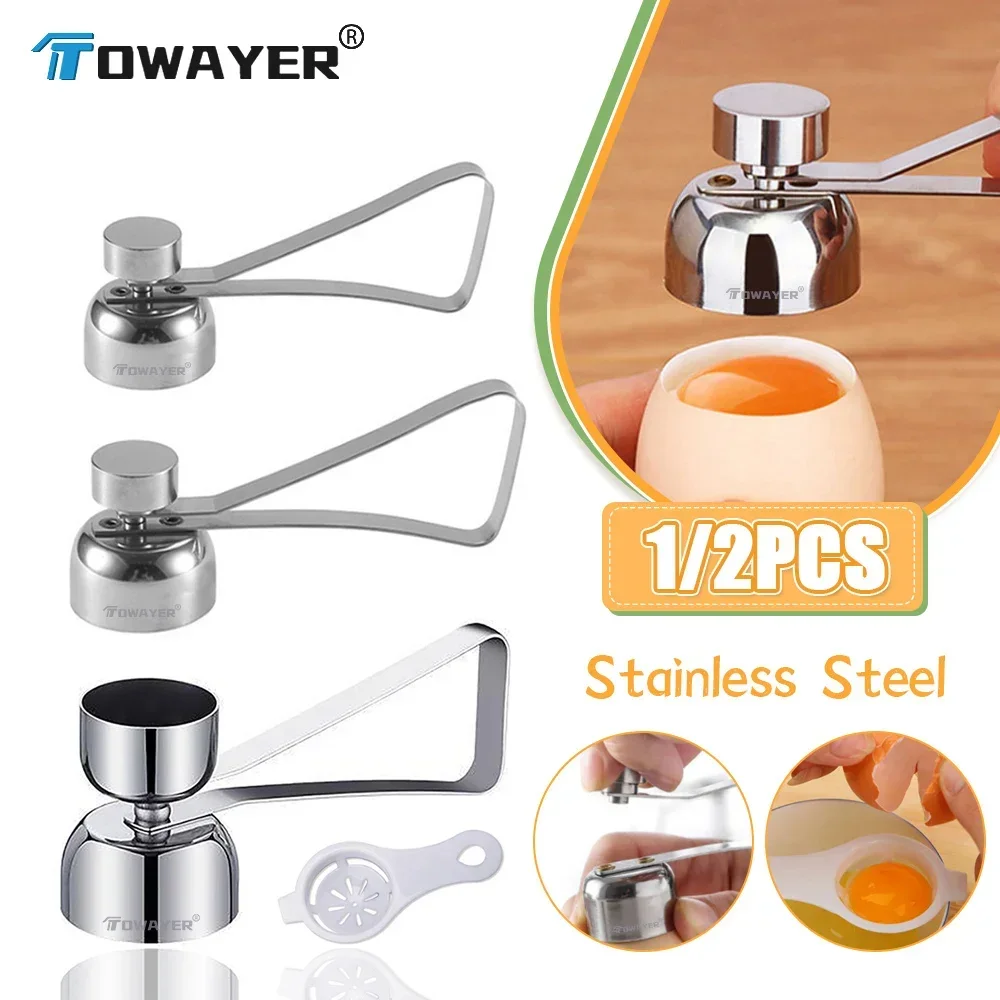 Towayer 304 Metal Egg Eggshell Opener Eggshell Cutter Double Head Egg Topper Shell Opener Boiled Raw Egg Creative Kitchen Tools