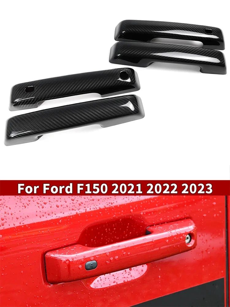 Jogon For Ford F-150 F150 Raptor R Lariat 2021+ Side Four Door Handle Cover Dry Carbon Fiber Exterior Accessories