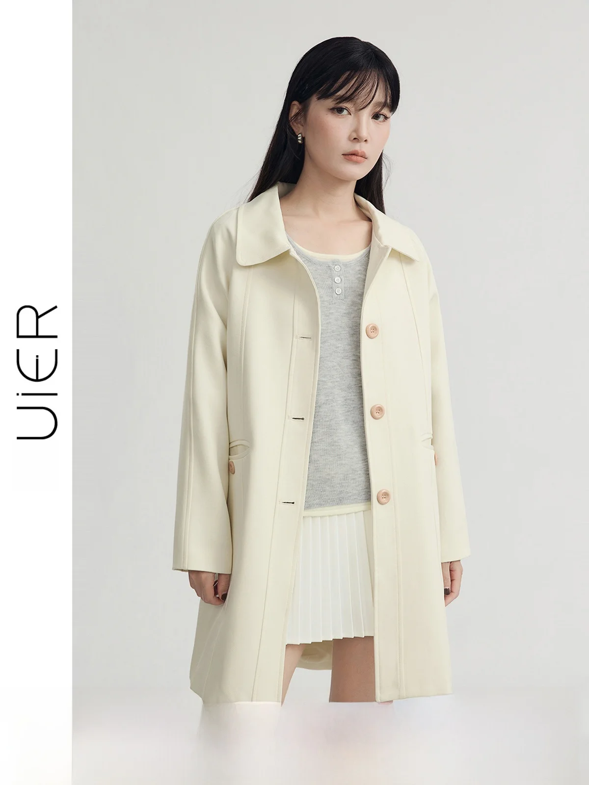 

Женское привлекательное пальто Guier Jaet, свободный крой, винтажное весеннее новое пальто с длинным воротником-свечом, верхняя одежда на одной пуговице