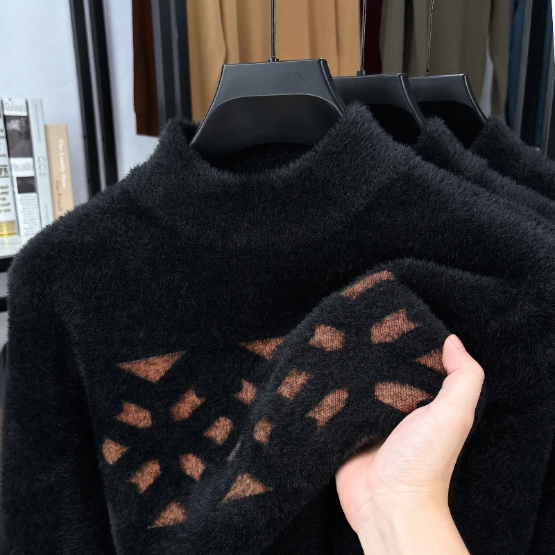 Designer Original Men's Fuzzy Knit Sweater Long Sleeve Warm O Neck Geometric Pattern Soft Cozy Fashion Autumn Winter Men's Wear