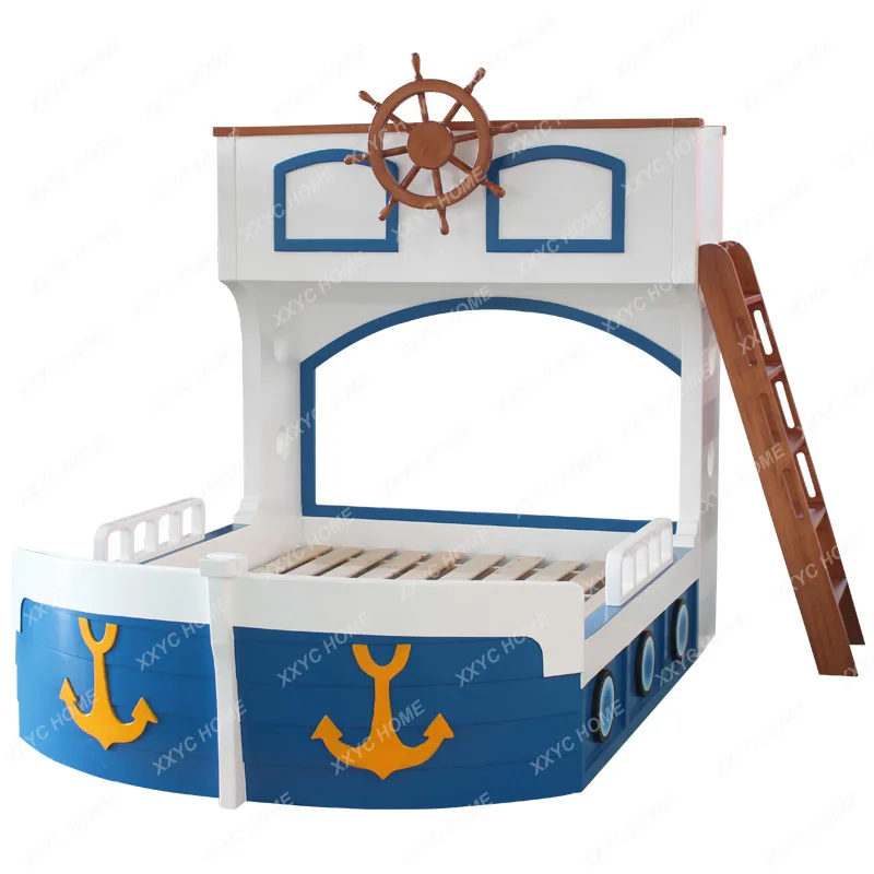 

Mediterranean Custom Solid Wood Children's Bed Cartoon Parent-Child Theme Hotel Double-Layer Pirate Ship Bunk Bed