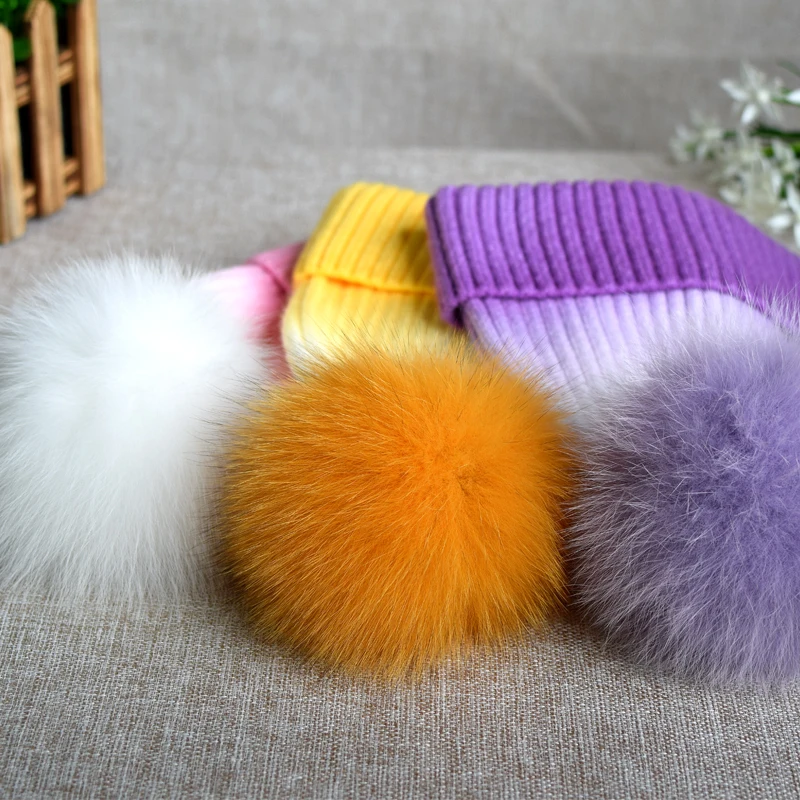 2024 New Hat Women\'s Cashmere Knitted Hat Autumn/Winter Fox fur pompom Hat Curled Edge Colored Protection Ear Hat Women