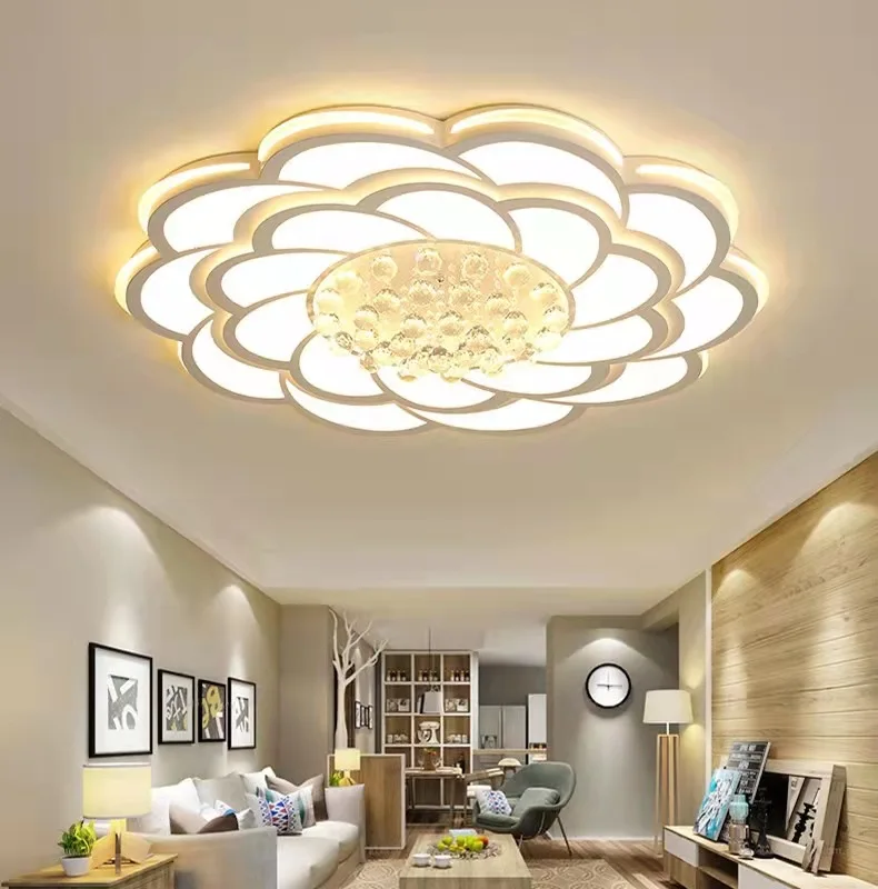 New Crystal Living Room Lamp Simple Modern Rotunda Headlight Large Size Flower Led Ceiling Lamp