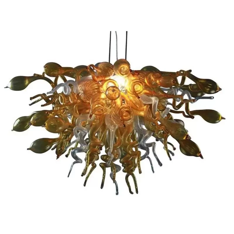 Hand-blown glass chandelier with LED bulbs is energy-saving and environmentally friendly creating a warm and romantic night