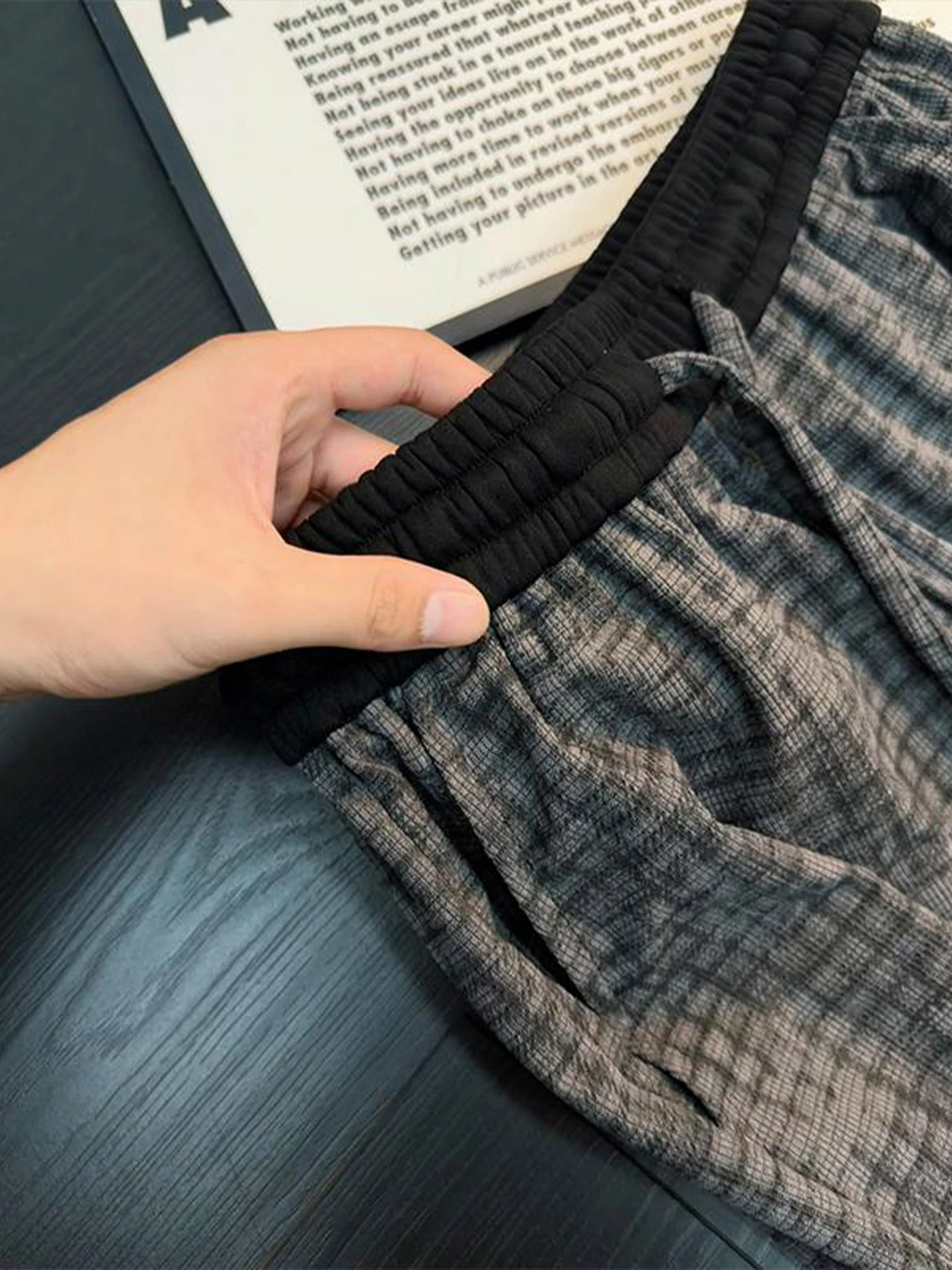 Grey Aged Plaid Men's Casual Pants Straight Leg Micro Flared Trousers Dyeing Style Autumn Draping CleanFit Leisure Trousers