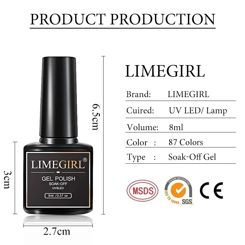 LIMEGIRL 6Pcs/Set Gel Nail Polish Kit Black White Red Fashion 6 Colors UV LED Nail Art Gel Semi Permanent Varnish Set