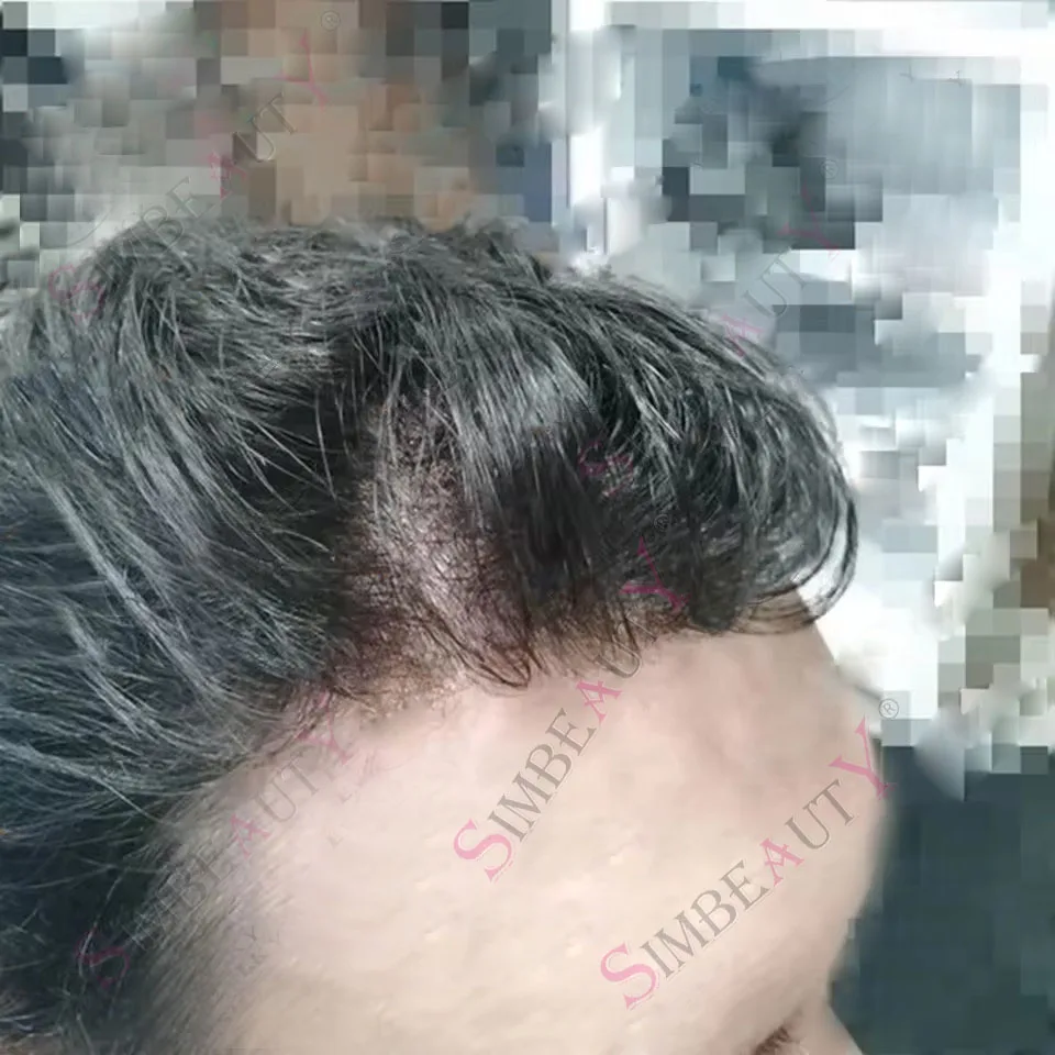 

Undetectable Ash Cool Brown Black Human Hair Men's Toupee Capillary Prosthesi Easy Install Full PU 1B80 Gray Durable Men's Wig