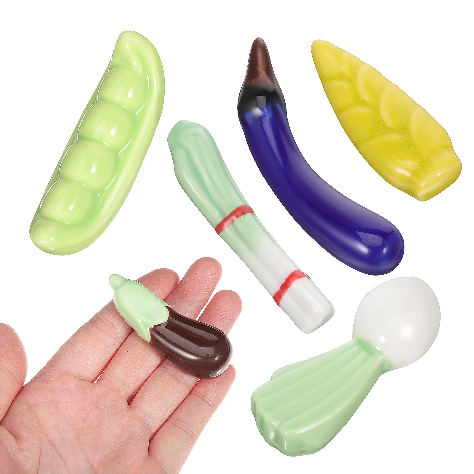 

6Pcs Cute Vegetable Shape Ceramic Chopstick Rest Holder Tabletop Kitchen Dining Decor Brush Pen Holder Chopstick Stand