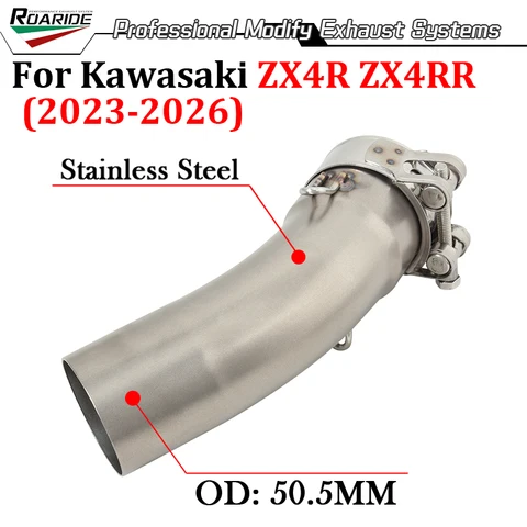 Глушитель Slip-On для мотоциклов KAWASAKI ZX-4R ZX-4RR ZX4R ZX4RR SE SR 2023-2026, модифицированный, 51 мм, с соединительной трубой