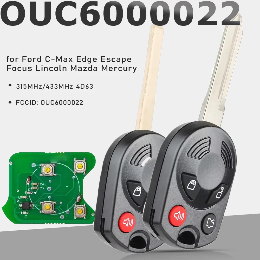 

KEYECU OUC6000022 Дистанционный ключ 3B/4B/5B 315 МГц/433 МГц 4D63 Чип-брелок для Ford C-Max Edge Escape Focus Lincoln Mazda Mercury