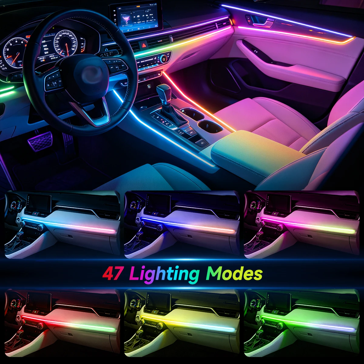 LED Car Interior Ambient Mood Light Neon Acrylic Strip USB App Remote Control Full Color RGB Dashboard Hidden Atmosphere Lamp ﻿ image 6