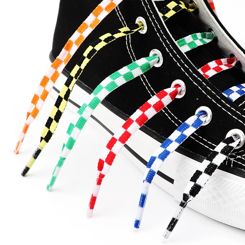 Checkered Grid Flat Shoelaces Fashion Shoelace Sneaker Shoe Laces Colors Shoestring Printing Ribbons Shoelaces Lacing 1pair