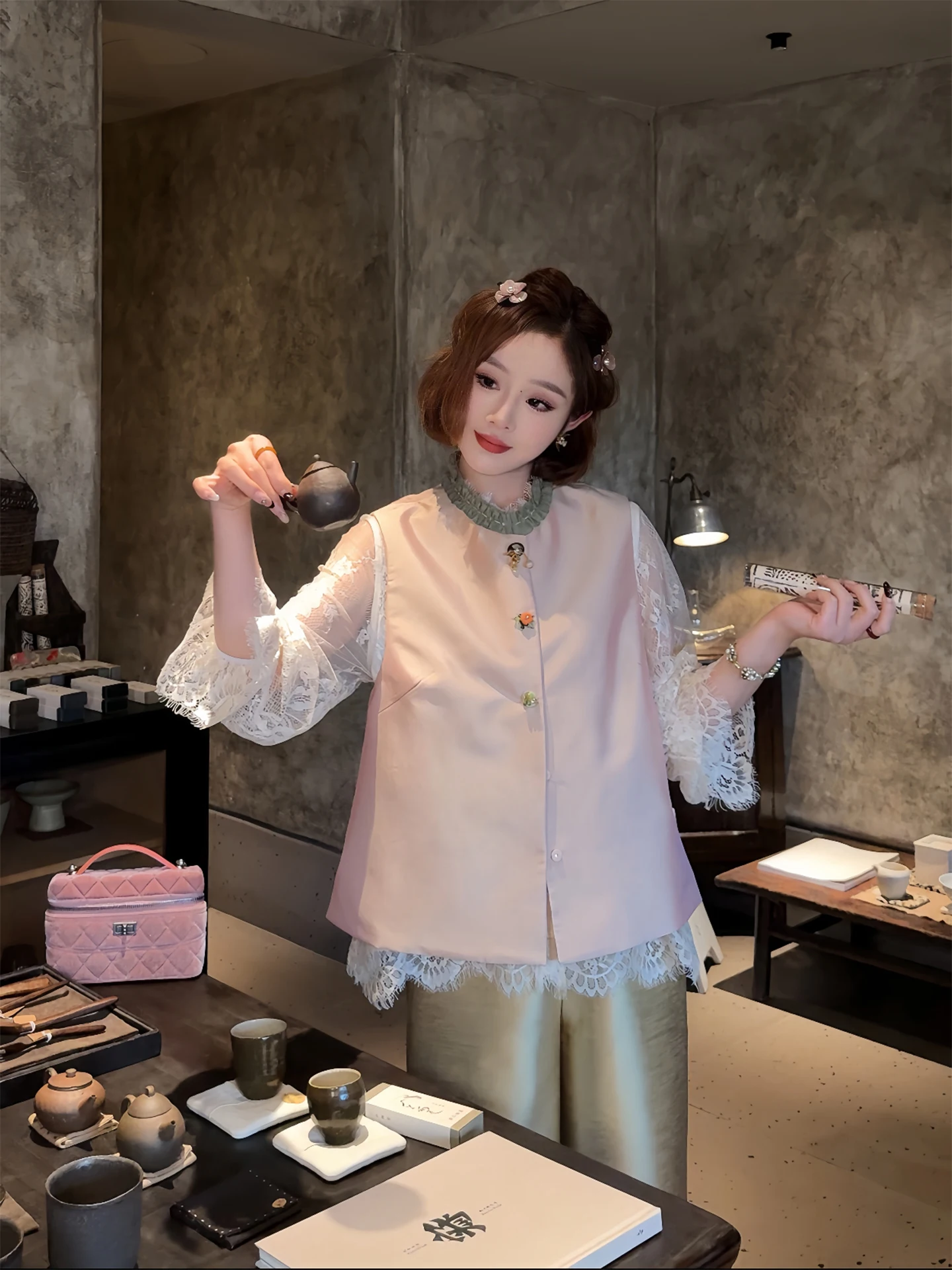 

Женский модный топ Yolo Original Color Collision с кружевной отделкой, легкий шелковый, с узором, для многослойных образов, весна-лето