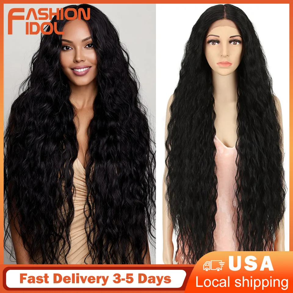 

FASHION IDOL 42inch/105cm Loose Wave Lace Front Wigs Synthetic Hair Natural Water Wavy Long Curly Lace Wigs Cosplay For Women