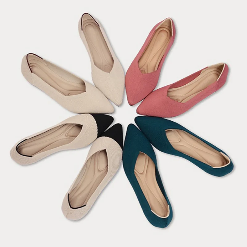 

Pointed Toe knitting Elastic Flat Shoes Breathable Spring Autumn Fashion Leisure Women's Shoes Comfort Daily Dress Mocasines