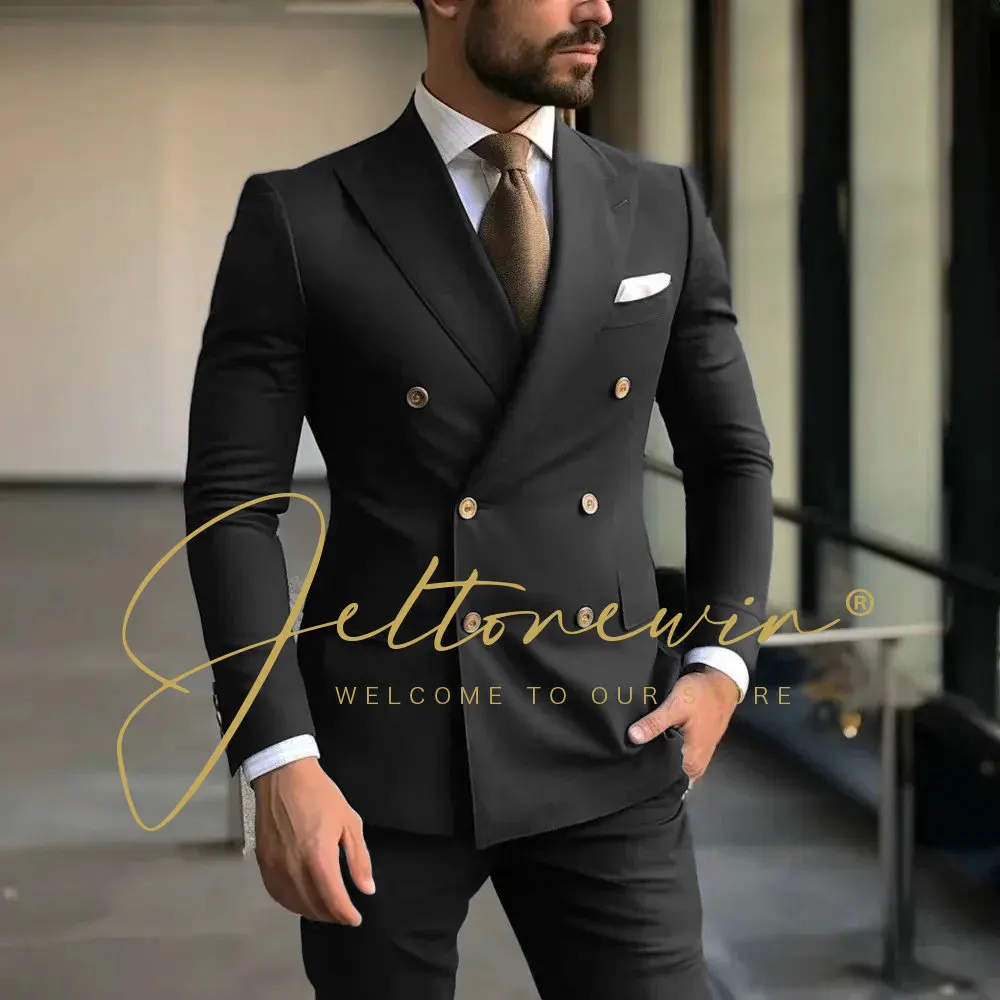 Jas Pria Hijau Tua Kasual Model Double Breasted Slim Fit Berkualitas Tinggi untuk Pesta Pernikahan Formal, Pesta, Prom, Tuxedo
