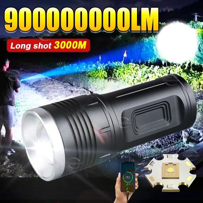 

Сверхмощный светодиодный фонарь, перезаряжаемый, портативный, для улицы, суперяркий, с дальностью действия 3000 м, тактический фонарь, фонарь для рыбалки