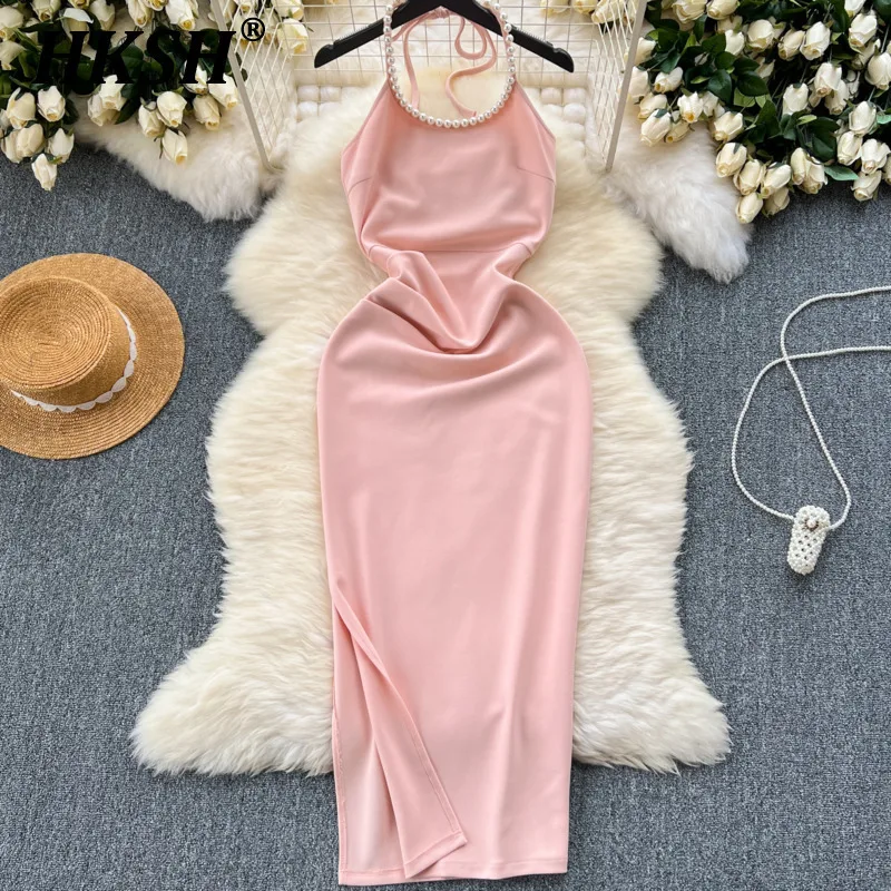 

HKSH Summer New Women Tide Chic Fashion Elegant Temperament High Street Luxury Embroidered Flares Strap Formal Dress Ins HK5701