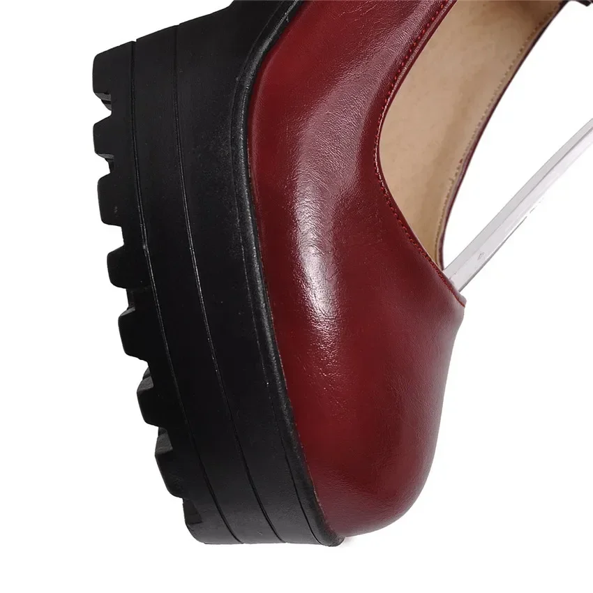 Woman Platform Pumps White Black Red Quality PU High Thick Block Heels Casual Party Dress Buckle Ankle Strap Vintage Lady Shoes