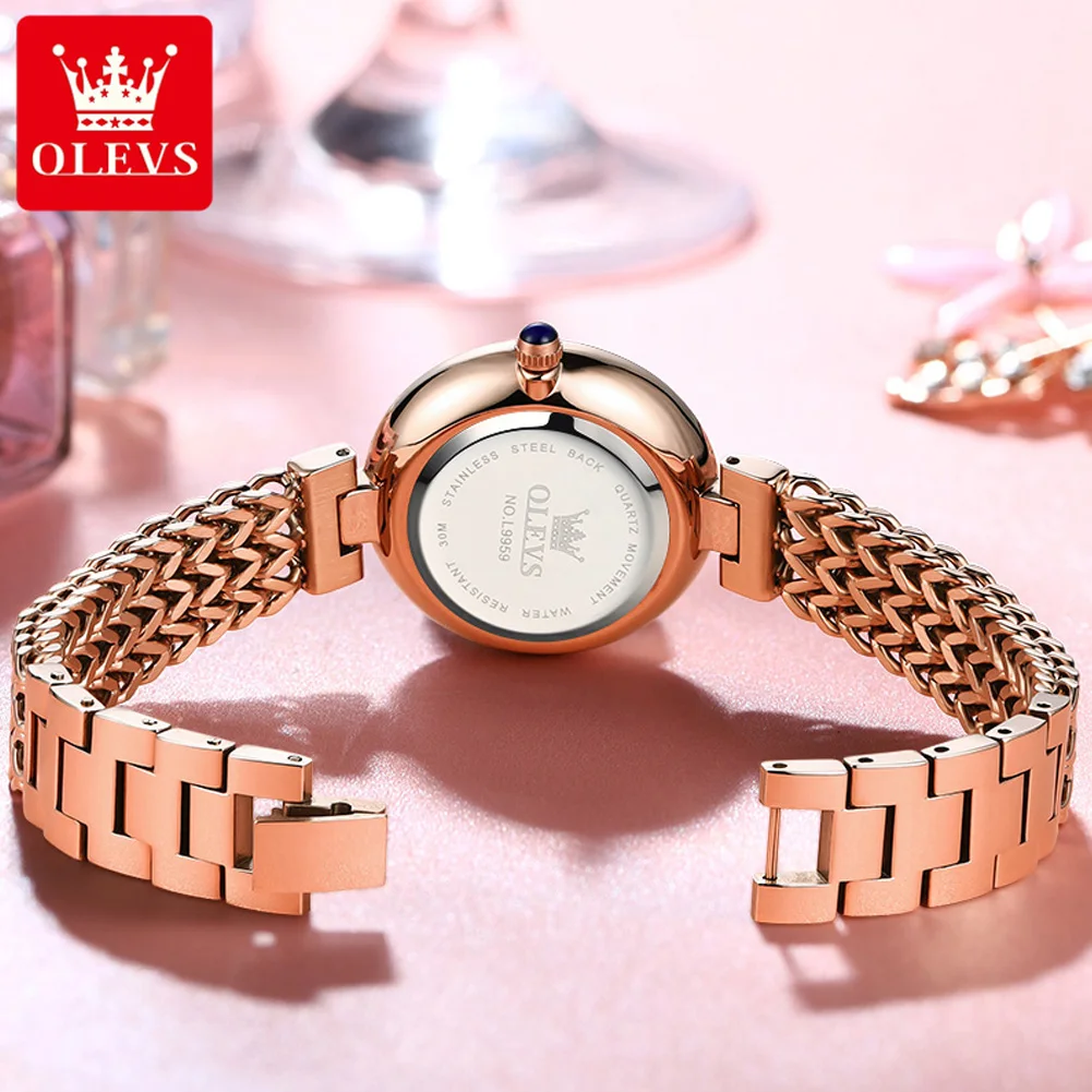 Olevs relógios femininos moda madrepérola dial relógio original para senhoras à prova dwaterproof água luz de aço inoxidável relógio de pulso luxo