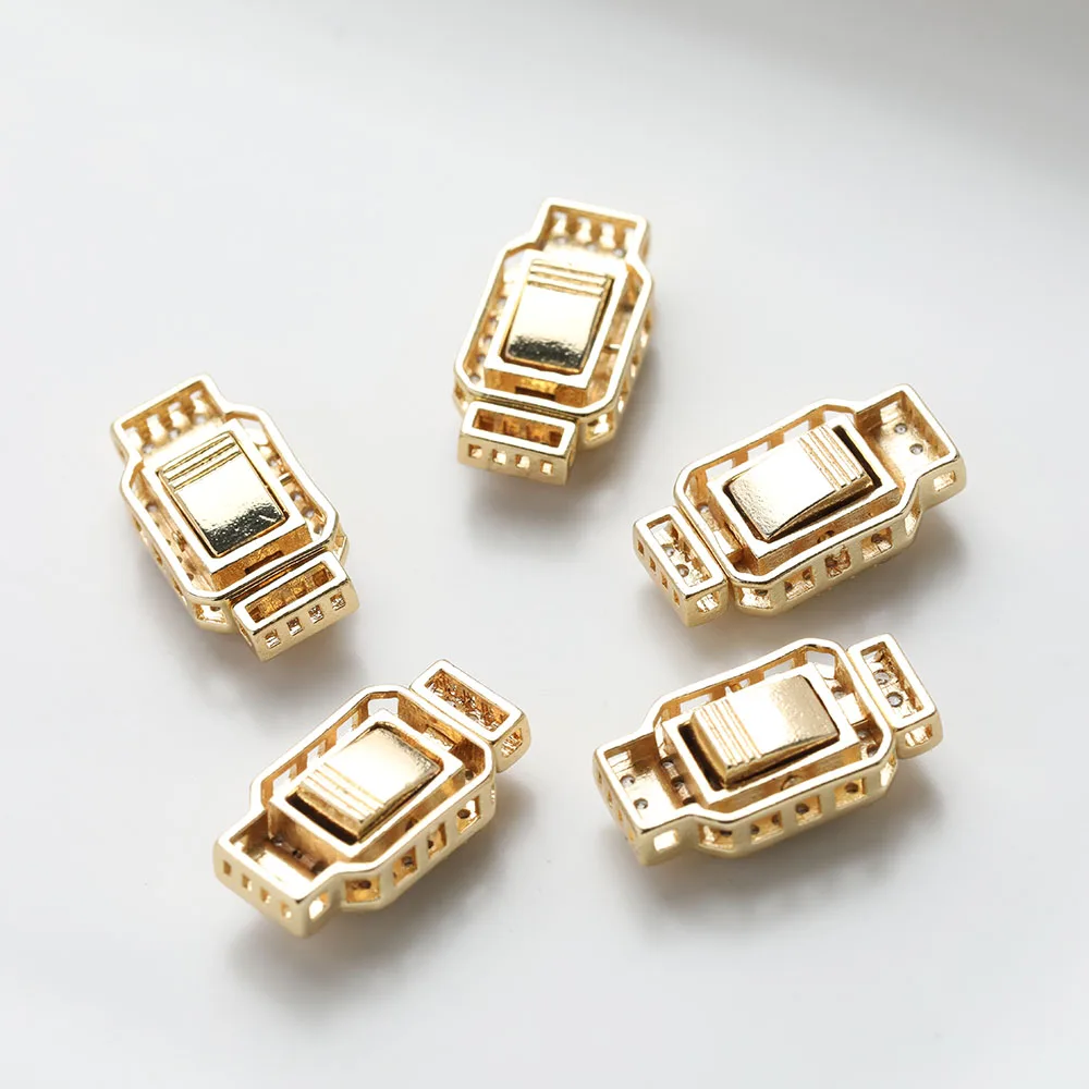 1PCS Dainty Cz Pave Rectangle Shell Bracelet Connectors for Jewelry Making Necklace DIY Hand Made 14k Gold Plated 21*11mm