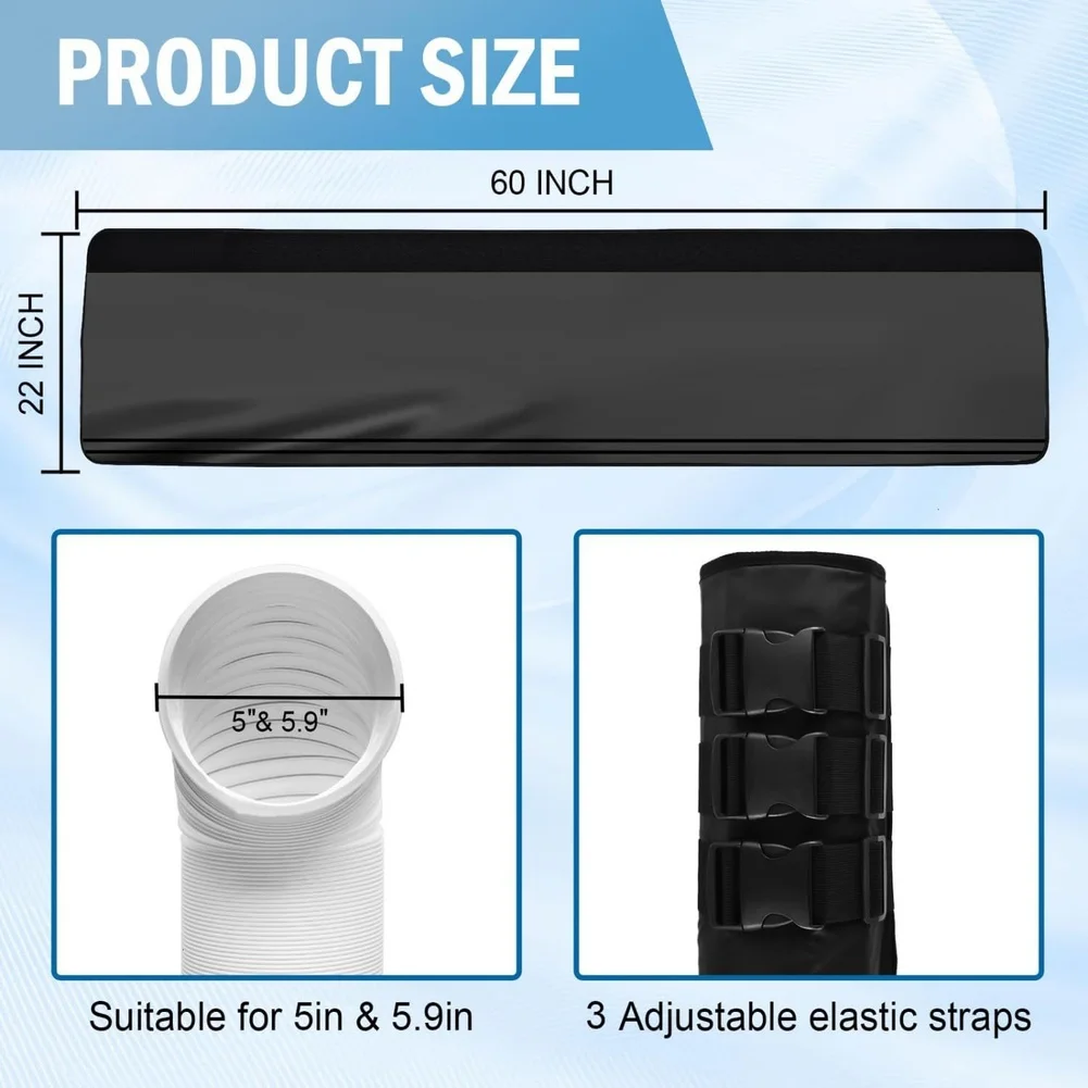 Portable AC Hose Insulation Sleeve Cover For 5 5.9 Inch Pipes With 3 Adjustable AC Insulated Hose Cover Wrap Reusable