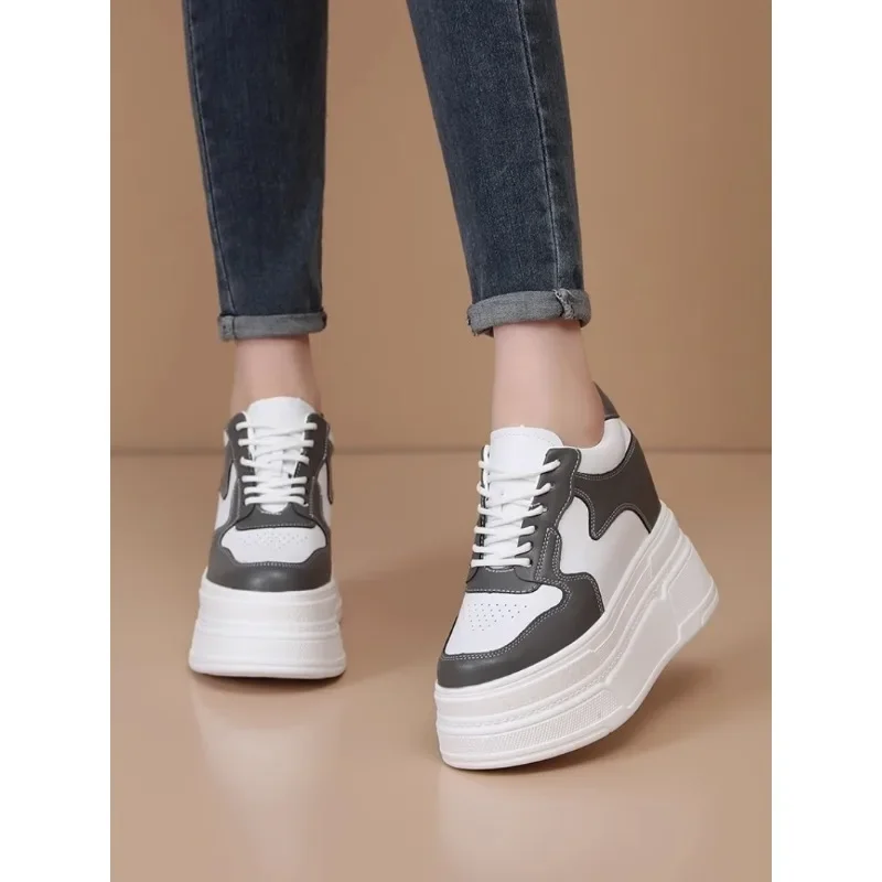 2024 Spring Ultra-high Heels with 12CM Increase in Muffin Casual Women's Single Shoes Shallow Mouth Small Man Thin White Shoes