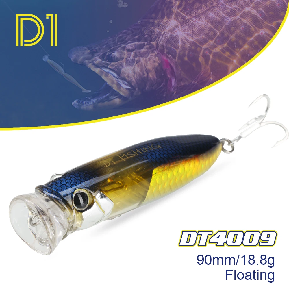 

D1 Topwater Popper Fishing Lure 90mm 18.8g Floating Hard Bait With Treble Hook For Bass Pike Saltwater Freshwater Tackle DT4009