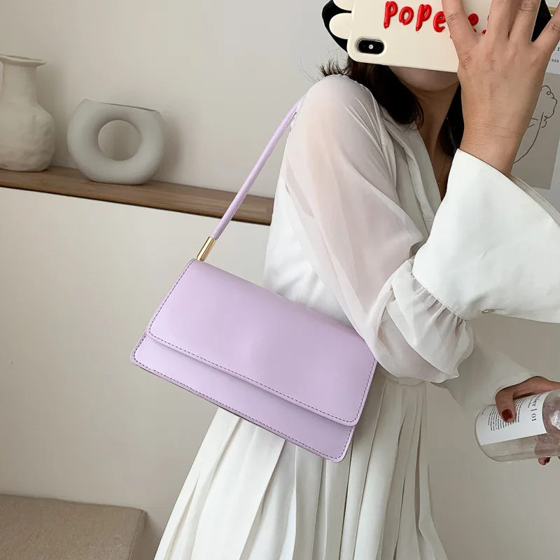 New Women\'s Fashion Handbags Retro Solid Color PU Leather Shoulder Underarm Bag Casual Women Hobos Handbags сумка женская Trend