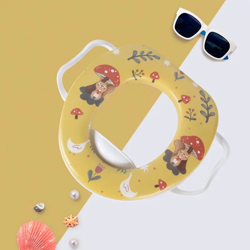 Children's Toilet Seat Circle with Handles Soft Cushion Cute Cartoon Kids Toddler Potty Seat