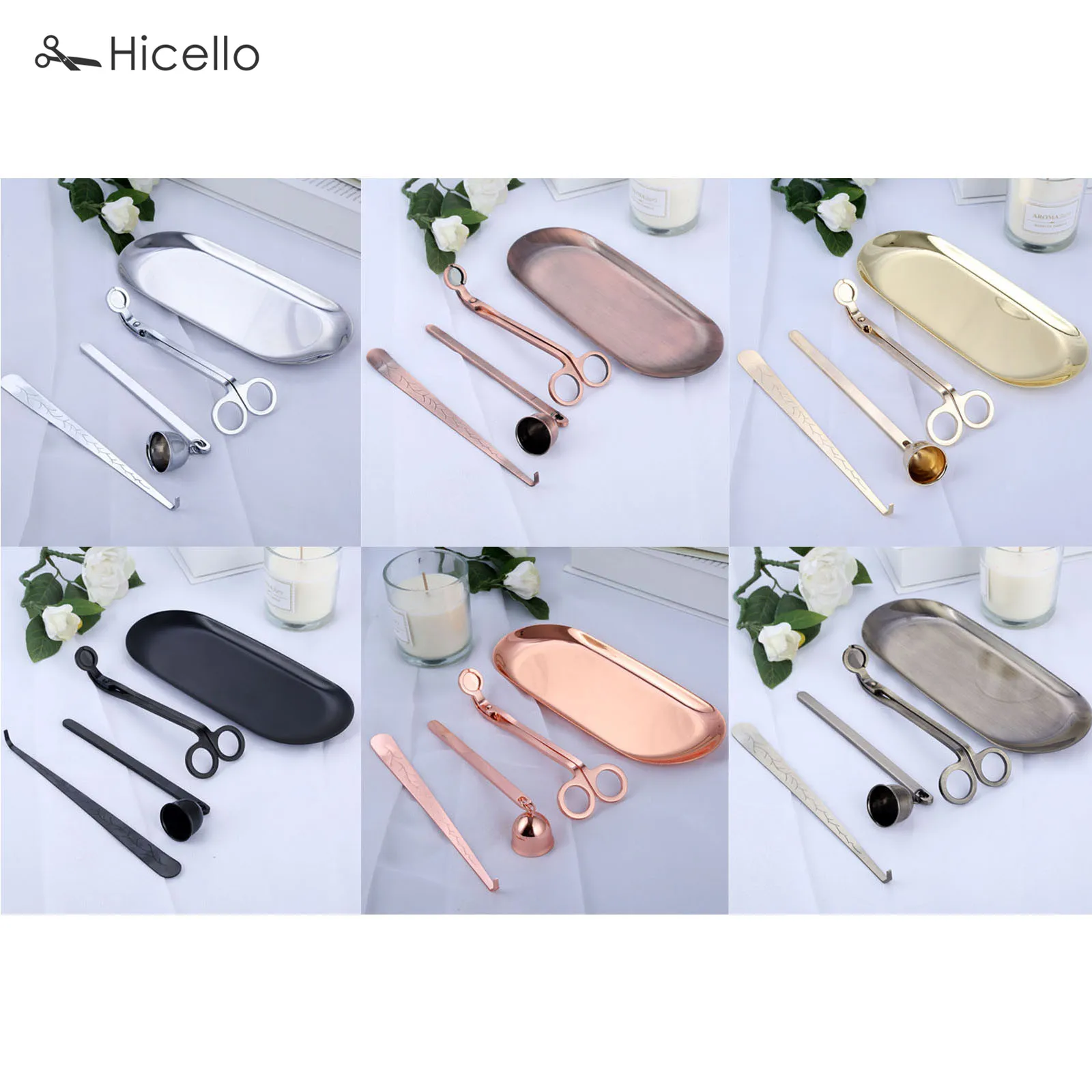 4pcs/set Candle Snuffer Trimmer Hook Tray Dipper Candle scissors Accessory Stainless Steel Extinguisher Flame Home Decor Color