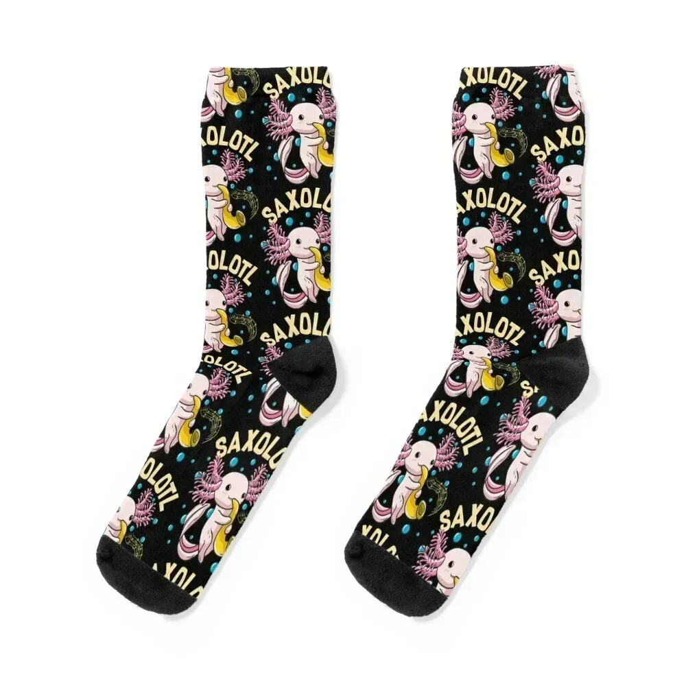 

Cute & Funny Saxolotl Adorable Axolotl Playing Sax Tile Pattern Socks custom loose gift luxe Mens Socks Women's
