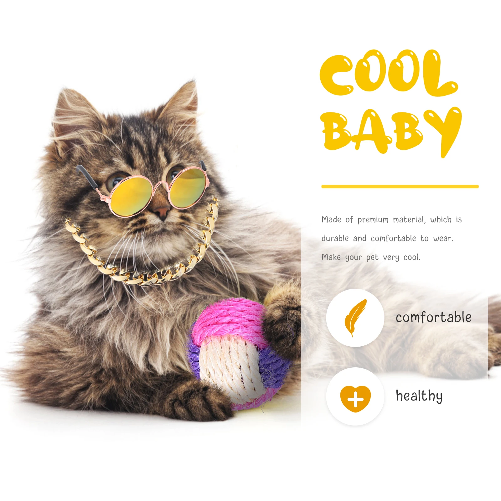 

3pcs Puppy Accessories Set Dog Straw Hat Pet Sunglasses Gold Chain Lightweight Durable Comfortable Outdoor Beach Gift For Cats