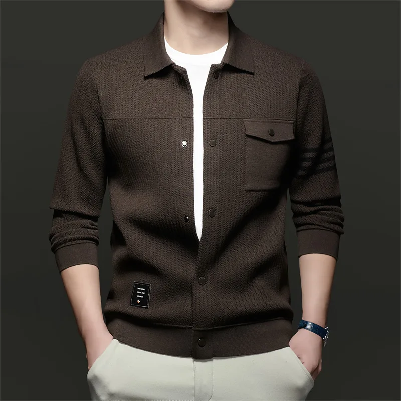 

High End Wool Cardigan, Cool Striped Jacket, Men's 2025 Spring and Autumn New Knitted Sweater, Trendy Brand Lapel Jacket