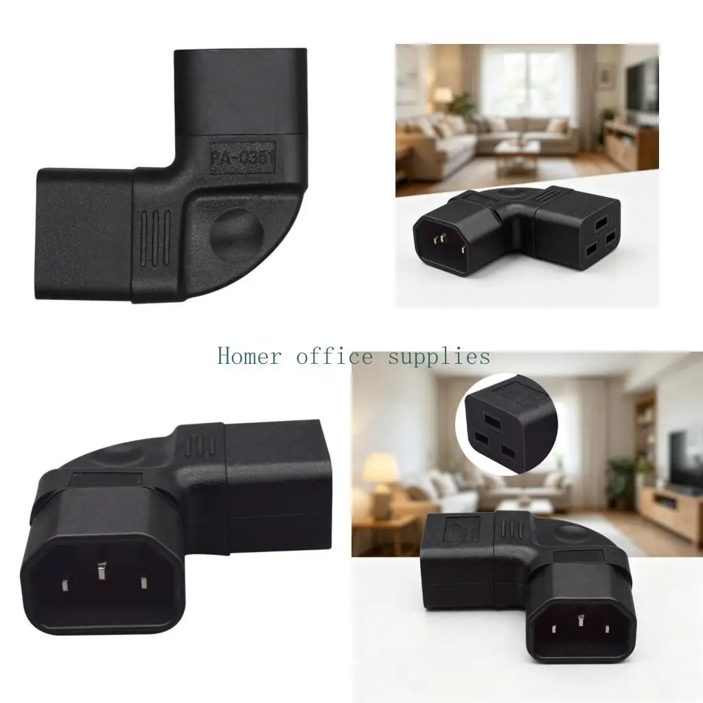 K43B High Current Power Connectors C14 to C19 Adapters Left Angled Design Metal Texture Suitable for Server Rack and PDU