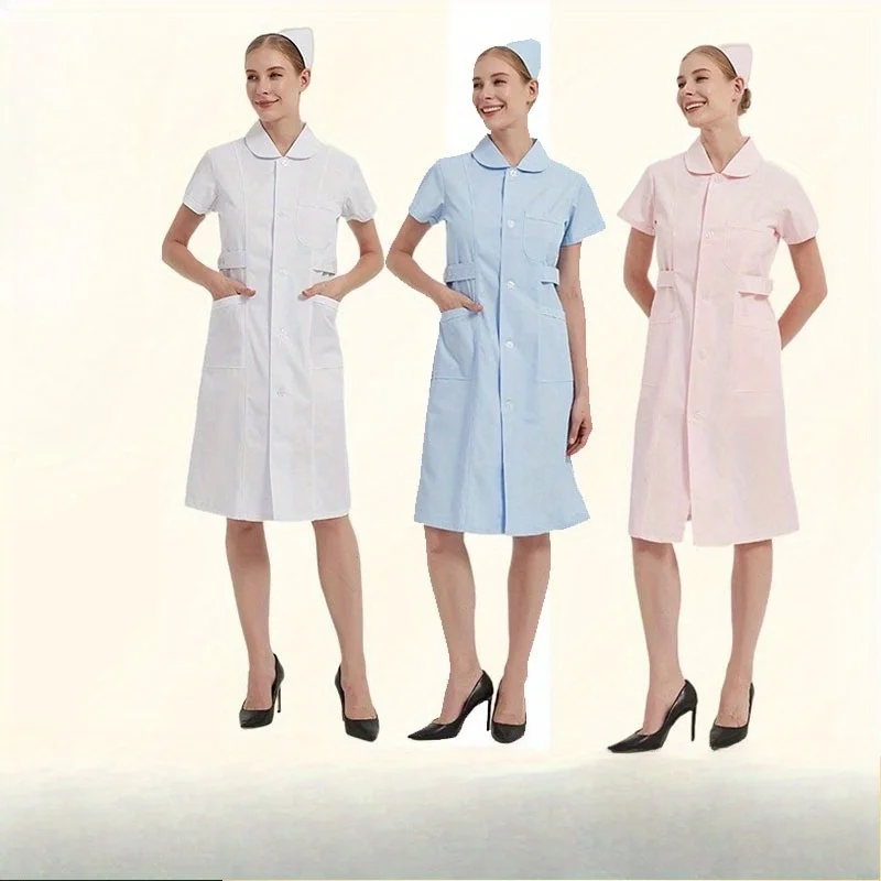 Women's Short Sleeve Nurse Uniforms White Lab Coats for Spring Summer Nursing Aesthetic Outfit