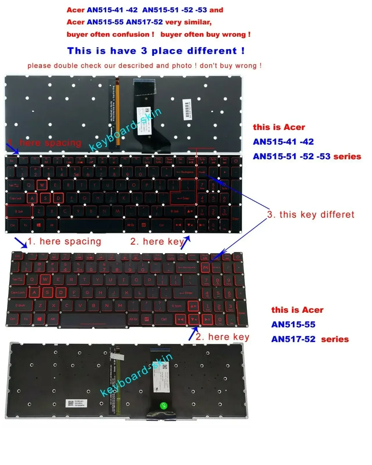 US backlit Keyboard For Acer Nitro 5 AN515-43 AN515-54 AN517-51 AN517-52 AN715-51 N18C3 N18C4 (isn't for AN515-41-42-51-52-53)