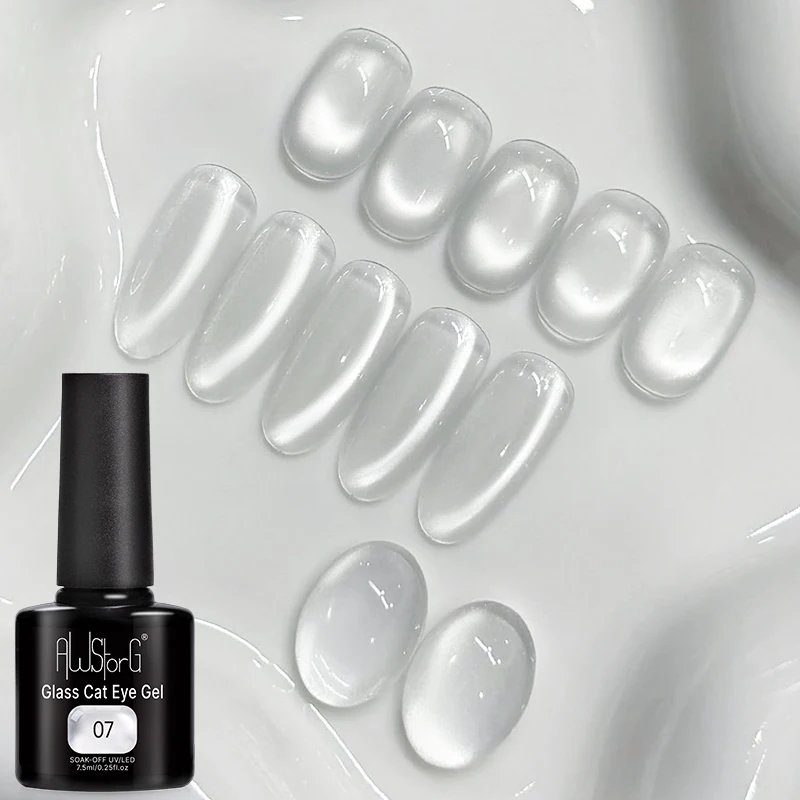 AWStorG Clear Glass Cat Eye Gel UV LED Soak Off Mirror Silver Magnetic Nail Polish Shiny Salon DIY Manicure Nail Art Varnish