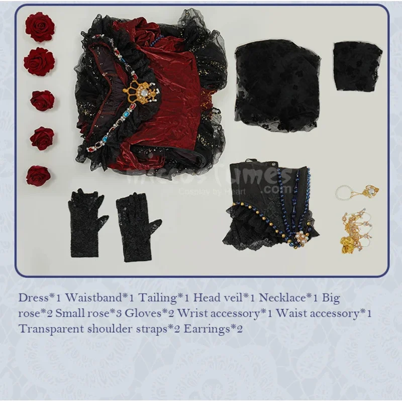 Miccostumes 24 ساعة شحن المرأة ماري الدموي الملكة تأثيري فستان مُصمم حسب الطلب وشاح الرأس مع حزام الخصر والقفازات