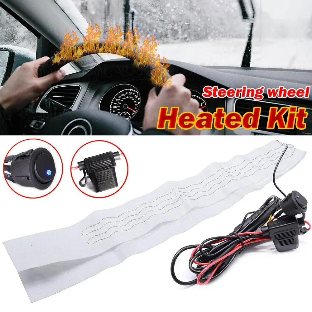 New Car Steering Wheel Heater Kit 6 Gears Plastic Heat Pads Red Blue LED Wireharness Switch Heating Warm 12V Carbon Fiber Pad