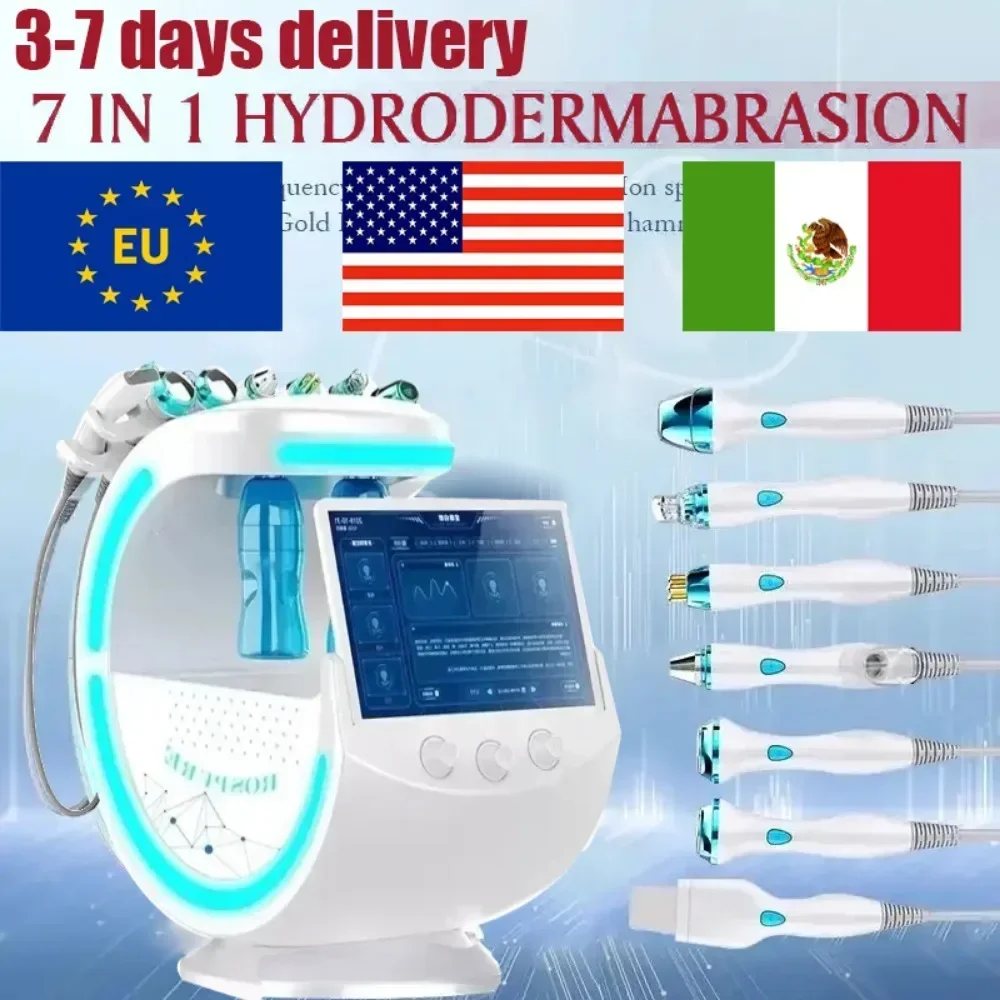 7 in1 Ultrasonic Rejuvenation Ice blue facial oxygen jet hydro water demerbrasion machine skin analyzer rf multi-function beauty