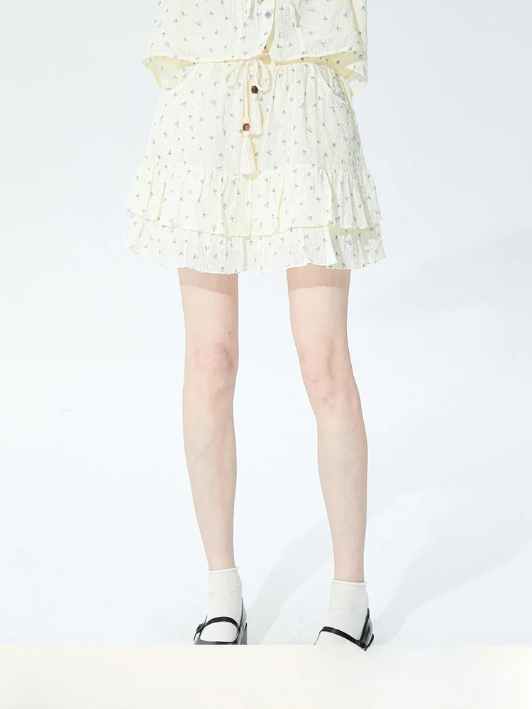 

Летняя женская юбка А-силуэта с эластичным поясом, текстурными полосками, двойным слоем и оборками, из хлопка, с высокой талией