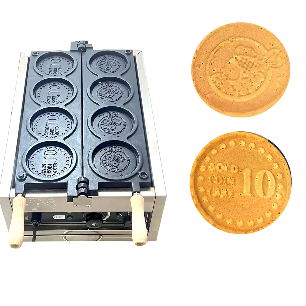 Commerical 4 Holes Fish Coin Waffle Maker 3000W Non-stick Coating Gold Coin Bread Waffle Making Maker Electric