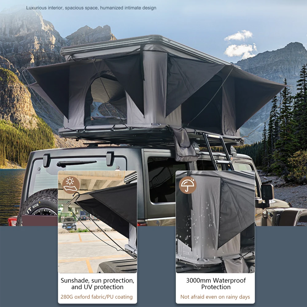 Roof Top Tent Hard Shell Aluminum Factory Price Light Weight Rooftop Tent Aluminum Camping Car Roof Tent 4 People Hard