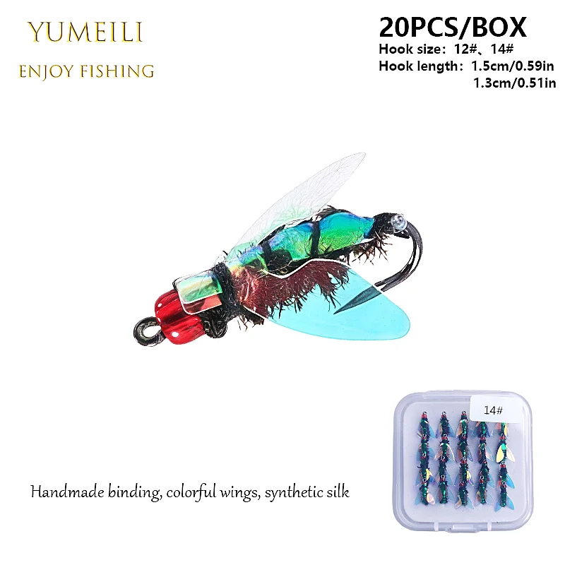 YUMEILI 20PCS Colorful Wings Small Fly Fishing Lures, Hand-tied Fly Fishing Lures, Simulated Insect Fly Fishing Lures