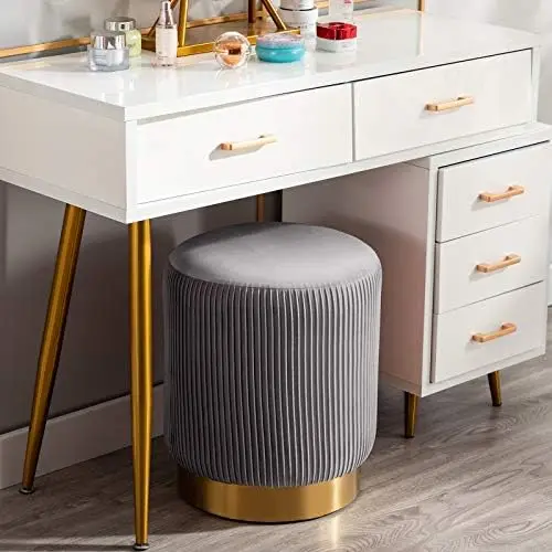 

Modern Round Velvet Ottoman Footrest Vanity Stool Gray Vanity stool Desk foot rest Cow Pink stool Stools ottomans Shoe bench