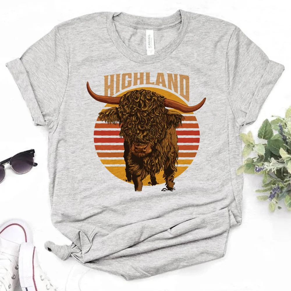 Highland Cow t-shirts women Japanese t-shirts female harajuku clothing